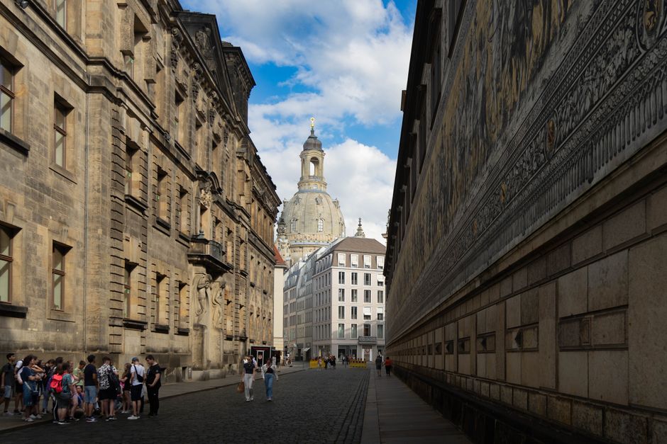 Explore the rich architectural heritage and lively street scene in Dresden, Germany.